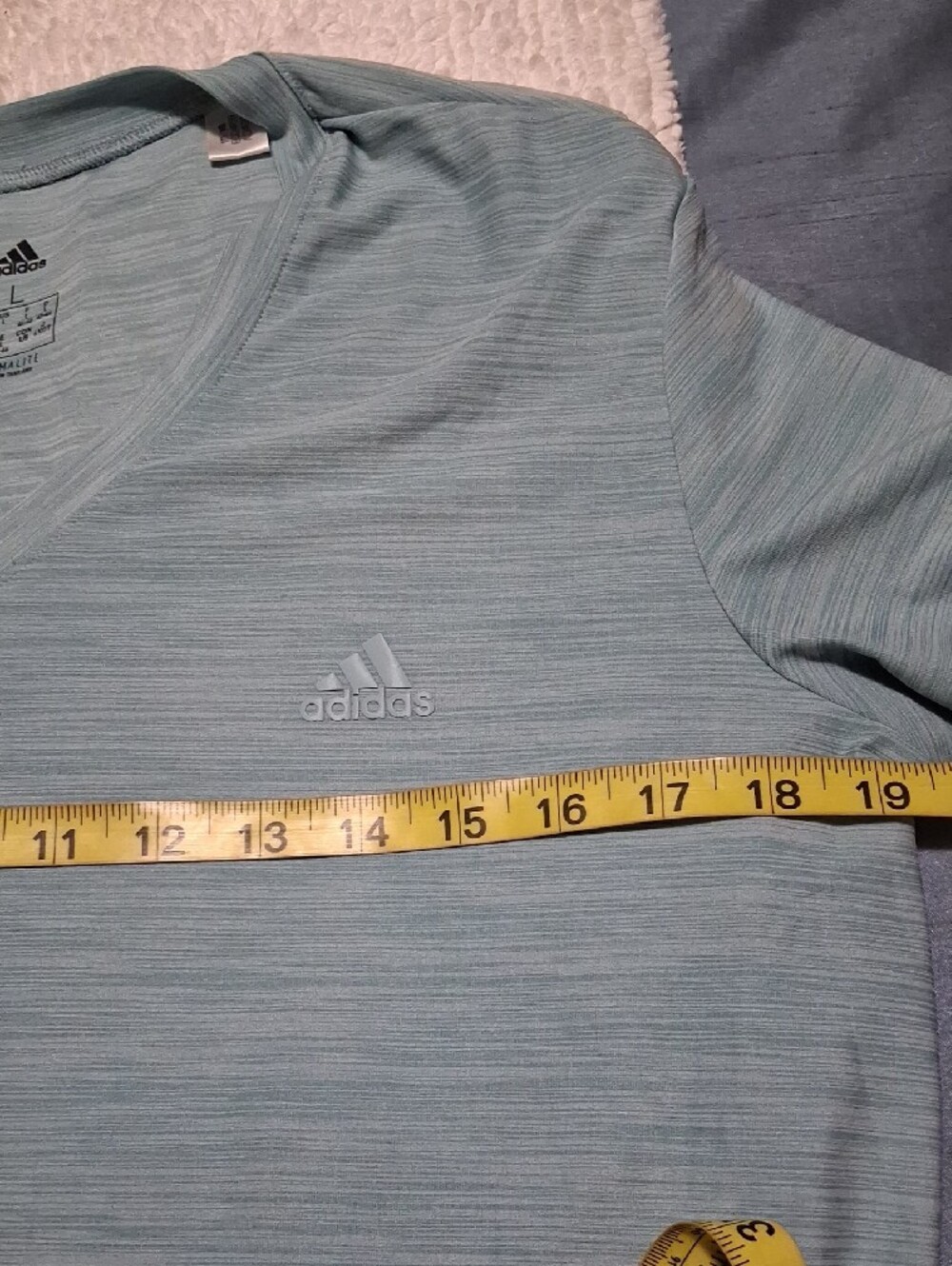 adidas Light Blue Men's V-Neck Performance Tee - Picture 4 of 5